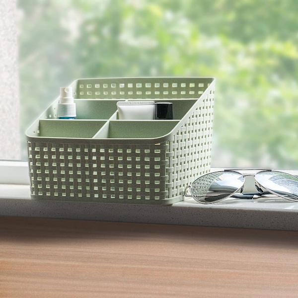 Oppbevaringskurv, Kosmetikkboks Organizer, Plast Oppbevaringsboks Skrivebord 5 Rutenett Under-rutenett Oppbevaringsboks Multifunksjonell Oppbevaring for Skrivebord Kontor Soverom C Green 5 Grid