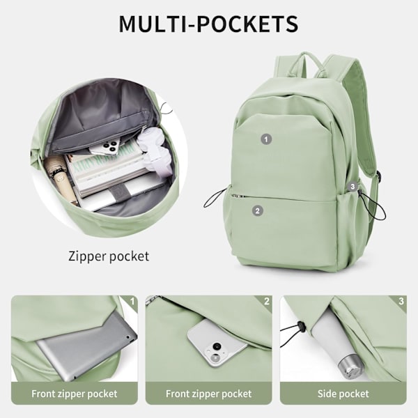 Skolryggsäck för kvinnor, avslappnad reseryggsäck 14 tum laptopryggsäck för tonårsflickor lätt ryggsäck vattentålig skolväska Colleg F7light Green L L