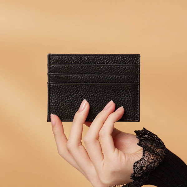 Äkta läder korthållare 7 kortplatser Minimalistisk Ultra tunn för jacka, byxor Black