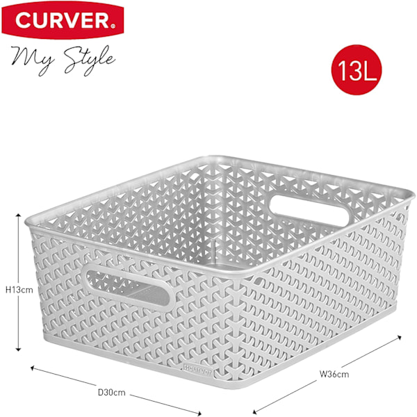 My Style Rattan Effect Set om 3 kök, vardagsrum, badrum, sovrum, tvättstuga medelstora rektangulära förvaringskorgar 12 liter - grå Grey 3 x 12L Medium