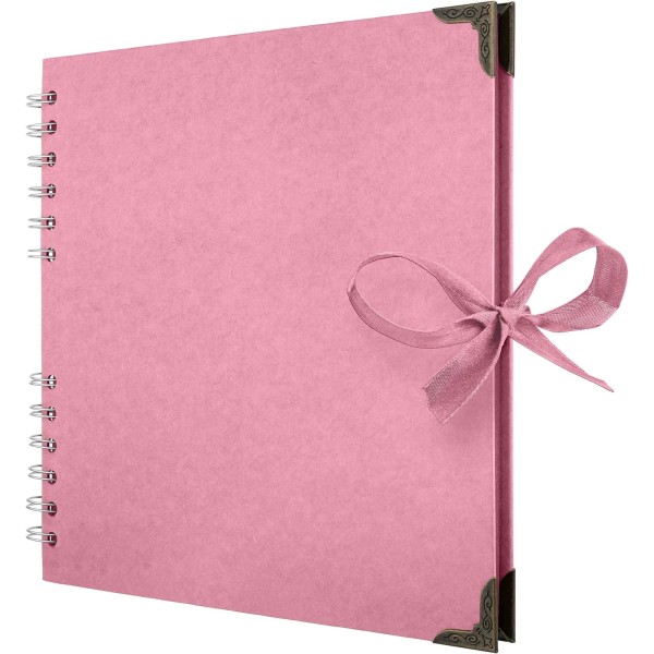 fy Firkantede utklippsbokfotoalbum 60 sider (21 x 21 cm) Rosa tykt papir, innbundet, metallhjørner, båndlukking - ideell for utklippsbokalbumet ditt Pink 21 x 21 Cm