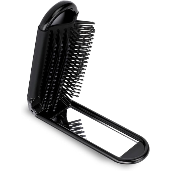 Mini resehårborste, liten hopfällbar hårborste Kompakt hårborste med spegel och rundspets nylon för kvinnor och män, bärbar ficka