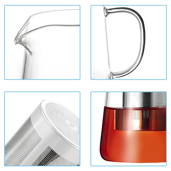 Klar glas tekande med si, rund form tekande, varmebestandig borosilikat glas si tekande, komfursikker tekande (450ML)