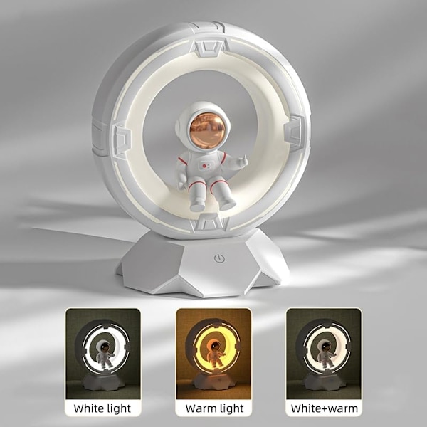 Astronaut rum natlampe, koldt og varmt lys genopladelig dæmpbar touch natlampe, velegnet til soveværelse sengebord stue skrivebord (hvid) White