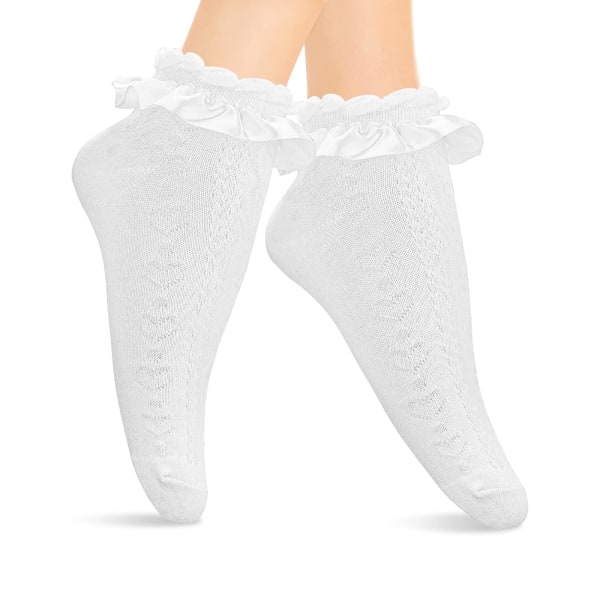 Pörröiset sukat, pehmeät valkoiset pitsiset nilkkasukat Love Heart Design Fashion Ladies Prinsessa Ruffle sukat naisille ja tytöille