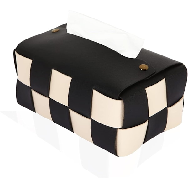 Tissue Box Cover, Rectangular Tissue Box Holder, Modern PU Leather, Stylish Grid Pattern for Living Room, Decorative Shelf