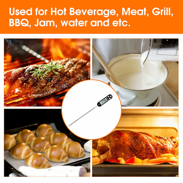 Digitalt kjøkkentermometer for matlaging, med stor LCD-skjerm, ℉/℃-knapp for varme drikker, kjøtt, grilling, BBQ, syltetøy, vann (Batteri inkludert)