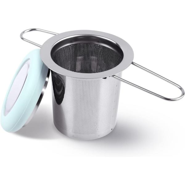 Stainless Steel Tea Strainer with Foldable Handle, Extra Fine Mesh Filter, Brewing Basket with Lid