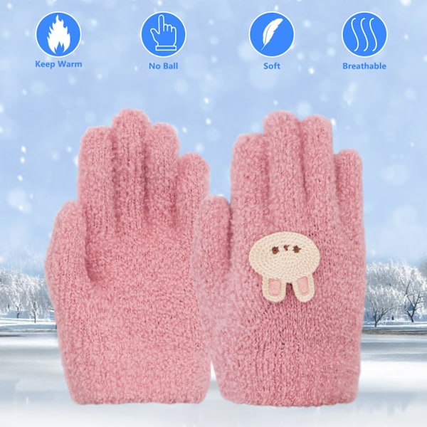 Barnehansker, Vintervarme Hansker for Gutter og Jenter, Strikket Barnehansker, Søte Dyr Elastiske Myke Fullfingerhansker, Plysj Ensfargede Hansker for Alder Pink
