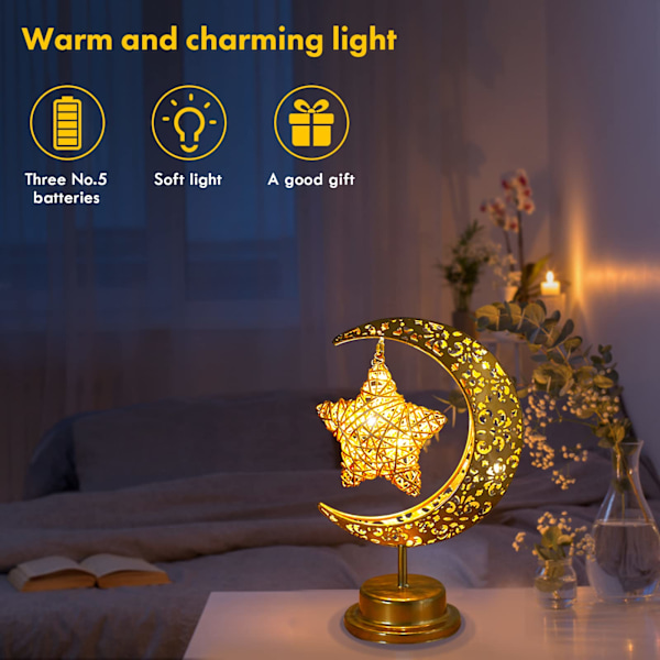 LED Måne Bordlampe Batteridrevet Dekorativ Stjernelampe Magisk Halvmåne Nattelys Ramadan Dekorationer Sengebordslampe til Varm Måneskinsgave