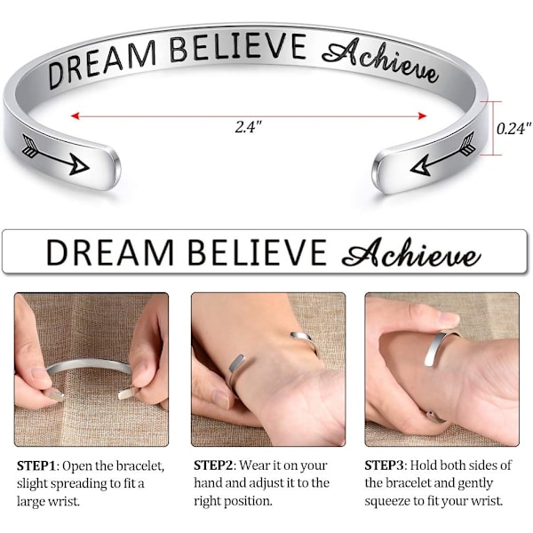 Vennskapsarmbånd for kvinner - Inspirerende vennskapsgaver til bestevenninnen, motiverende mansjettarmbånd for søstre, mor, lærergaver 1Dream believe achieve