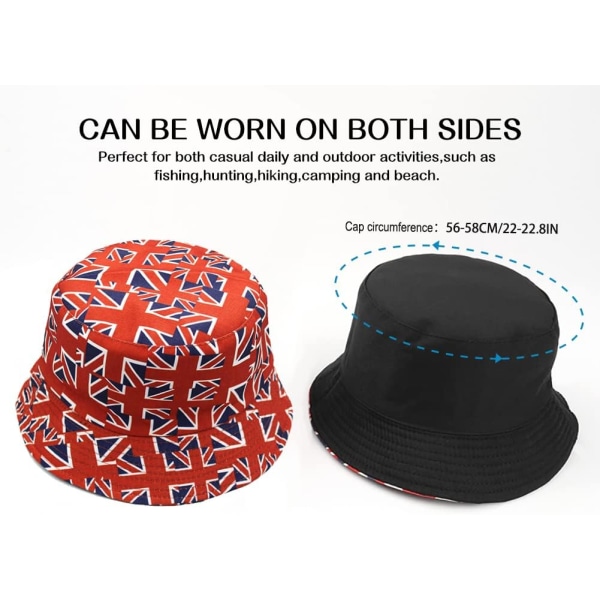 Söpö Bucket Hat Beach Fisherman hatut naisille, käännettävä kaksipuoleinen kuluminen Union jack Small