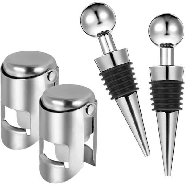 4 stk. flaskepropper i rustfrit stål, champagnepropper, vinpropper, proseccopropper, genanvendelige flaskepropper, vinpropper, vinpropper