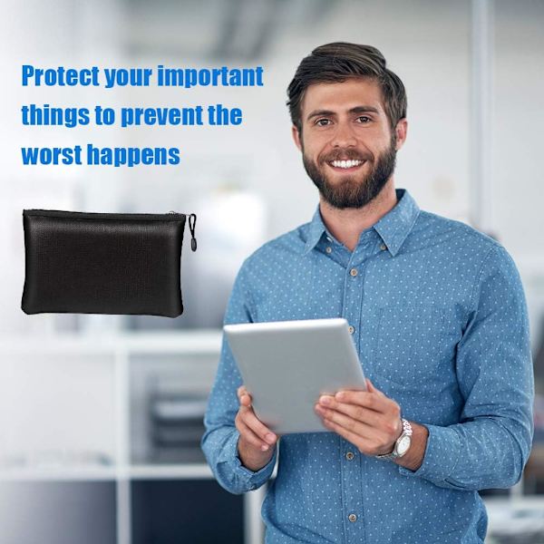 Brandskyddad dokumentväska, A4 brandskyddad dokumentväska i glasfiber Vattentålig pengaväska Brandskyddad säker förvaring Max förvaringslåda för pengar, foton, smycken Black Fireproof Document Bag 13.2"×10" fireproof money bag