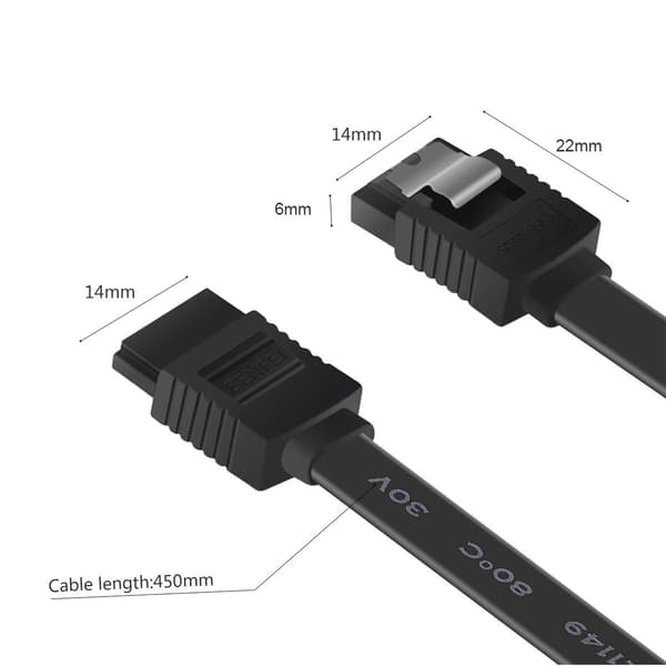 SATA-kabel III 6 Gbps Lige HDD SDD Datakabel med Låsepal 45 cm Kompatibel til SATA HDD, SSD, CD-drev, CD-brænder