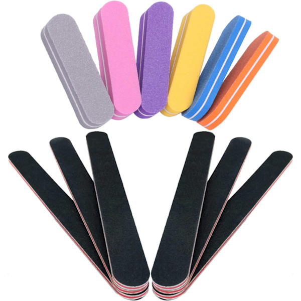 Nagelfilar och bufferset 12 st, 100/180 Grit Professionell nagelfil Slipblock Poleringsfil Bufferblock för att ta bort åsar/naglar Black Nail Files & Buffers Set (6+6)