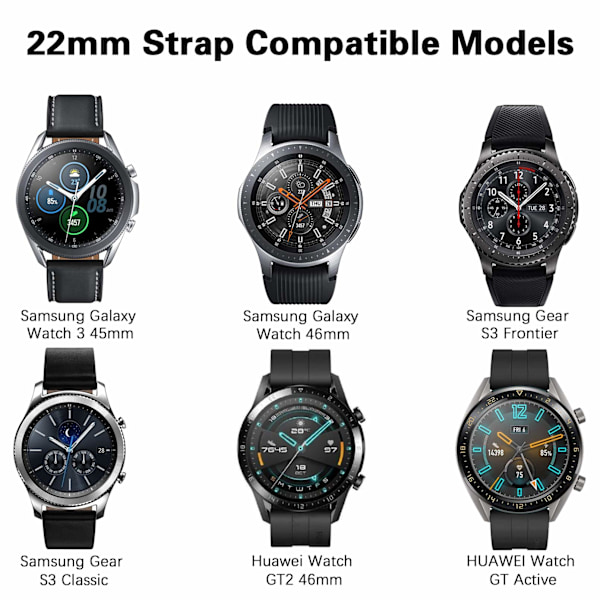 Yhteensopiva ranneke Samsung Galaxy Watch 3 45mm/Galaxy Watch 46mm/Huawei GT 2 46mm -kelloille, pehmeät silikoniset urheilurannekkeet miehille ja naisille black