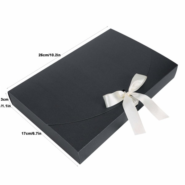 10 st presentförpackning, presentförpackning i rektangulär kartong 26 * 17,5 * 3 cm med lock & dekorativt satinband, presentförpackningar med struktur, svart