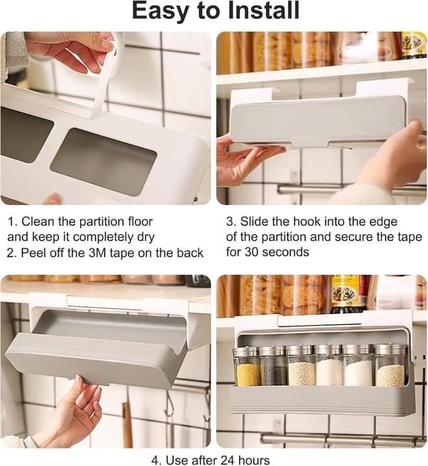 Spice rack with 6 spice jars, pull-out spice rack, kitchen shelf, spice rack without drilling (32 x 9.5 x 13.5 cm)