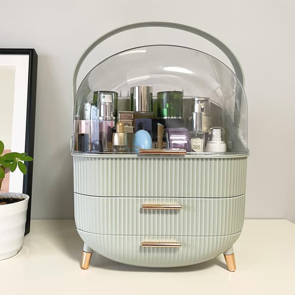 Large Makeup Storage Box with 2-Layer Storage Box and Transparent Lid, Dressing Table (Mint Green)