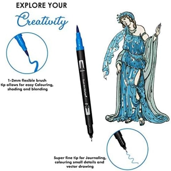 Farveblyanter til voksne Scherry Dual Tip Brush Pens 24 farver Filtstift Farvede Kunstpenne til voksne, Børnemarkører til kalligrafi Tegneseriebogstaver 24