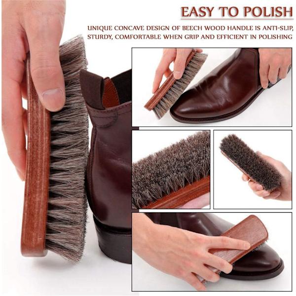 Sko børste, KY-Tech 2 stk Premium Hestehår Sko børste Sko poleringsbørste Sko poleringsbørster Hestehår børste til støvler, sko, bilsæder, 2pcs Horsehair Brush