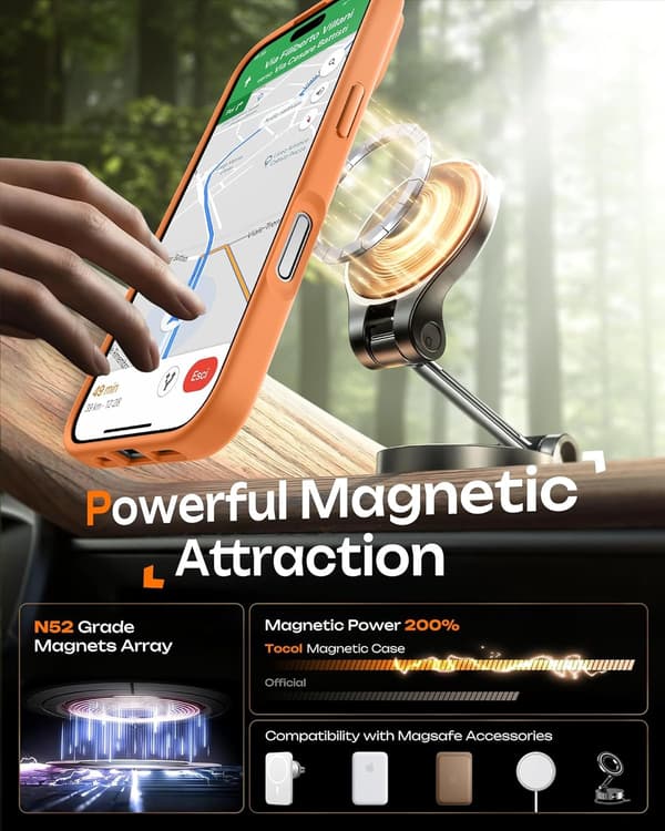 Magnetisk skal til iPhone 17 6,3-tommer, kompatibel med MagSafe (Orange)