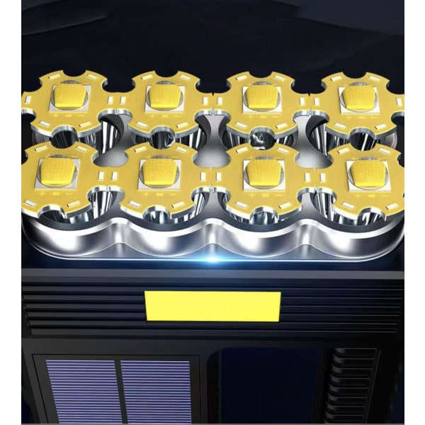 Mega Power 8 LED solcellsladdad ficklampa - Superljus uppladdningsbar ficklampa - Kraftfull arbetsbelysning - Ljust ljus för camping hemma arbete Multicolor