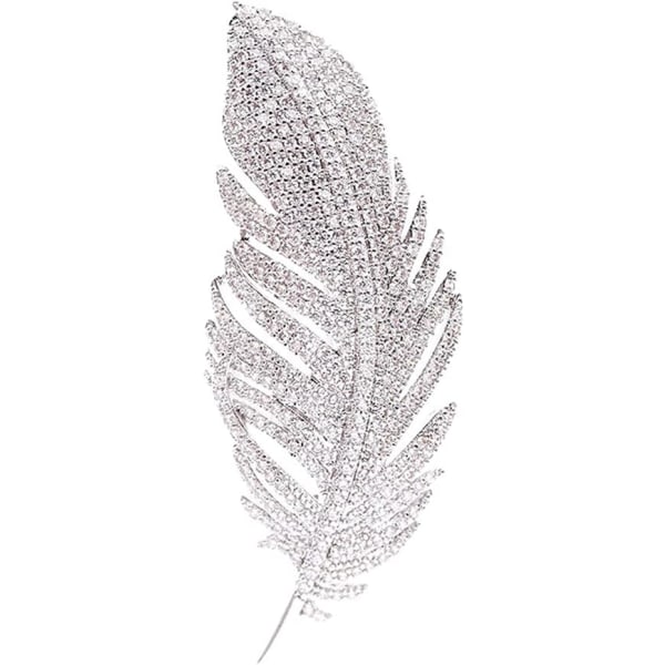 Rhinestone Feather Broche Pin til Kvinder Mænd Mode Krystal Delikat Blad Brocher Lapel Pins Elegant Kjole Tilbehør Smykker Boutonniere