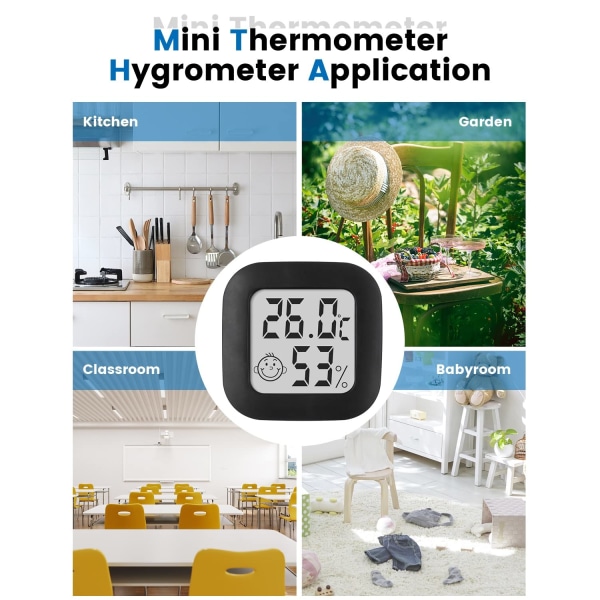 Hygrometer Indendørs Termometer Rumtermometer og Fugtighedsmåler med Temperatur Fugtighedsmåler til Drivhus, Have, Kælder (1, sort, 4,3 cm*4 black 4.3cm*4.3cm