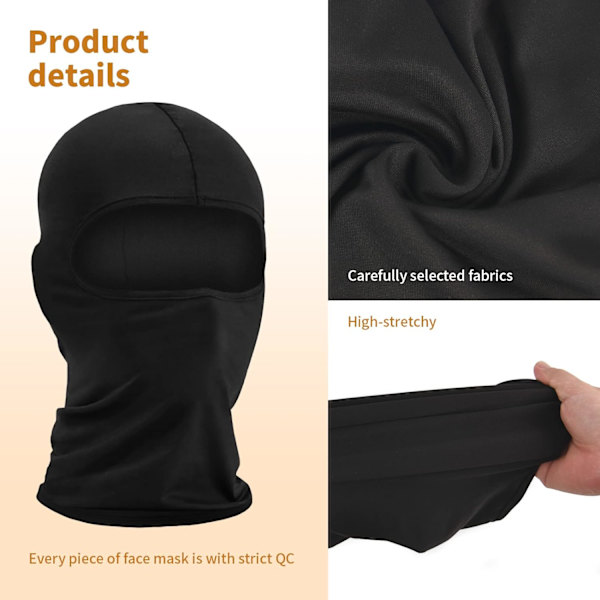 Balaclava-hiihtohuppu, UV-suoja miehille ja naisille, hiihtoon, lumilautailuun, moottoripyöräilyyn jne. Black One Size