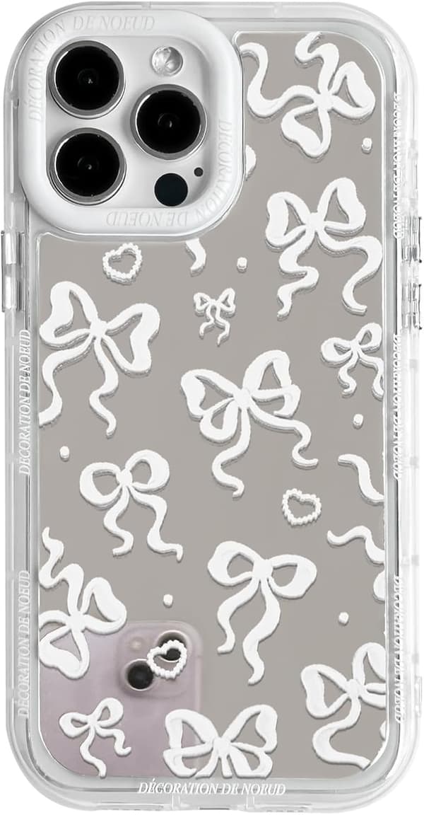 Compatible with iPhone 15 Pro Case Cute Mirror Bow Love Heart Pattern for Girls Strap Design Shockproof Protective Phone
