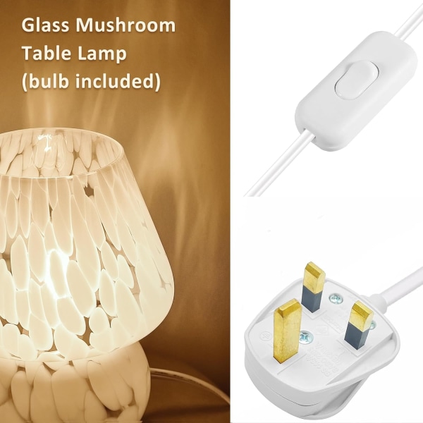 Sienilamppu, Yöpöytälamppu, Pieni lasilamppu makuuhuoneen olohuoneeseen, Muranon esteettinen valaisin syntymäpäivälahjaksi, valkoinen White 1pack mushroom lamp