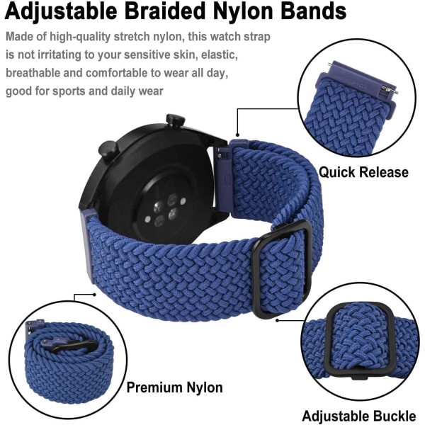 Nylon Urrem til Ure, Justerbar Flettet Loop Remme til Mænd og Kvinder, 16mm 18mm 19mm 20mm 22mm 24mm til Valg Blue / Black Buckle 19mm