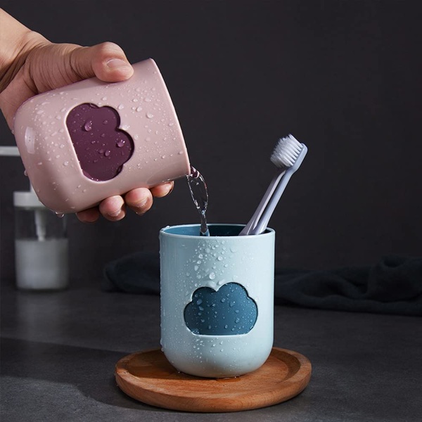 Tannbørstekopp, 4 deler Munnvannskopper Gjenbrukbare plastglass Skymønsterdesign for badekjøkken (4 farger) Stilig design