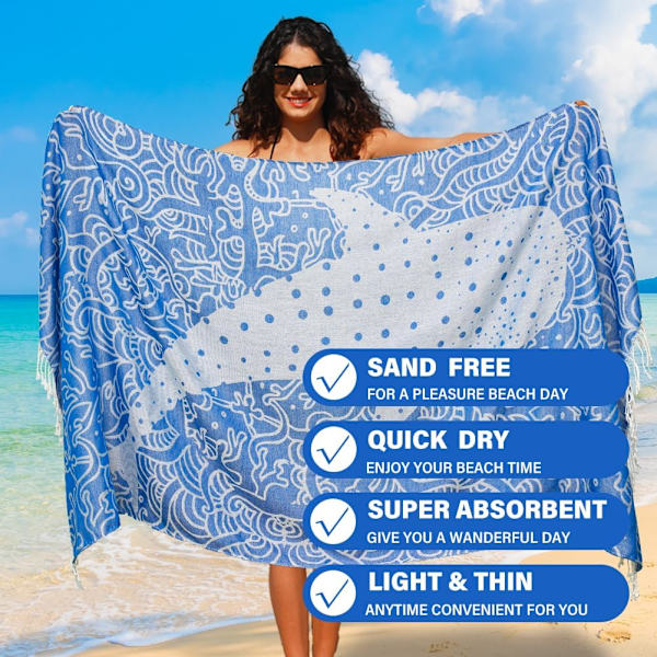 2-pack turkiska bomullsstrandhanddukar, lätta, absorberande, snabbtorkande badlakan, extra stora, sandfria strandhanddukar, strandtillbehör 2 Pack Whale Mandala