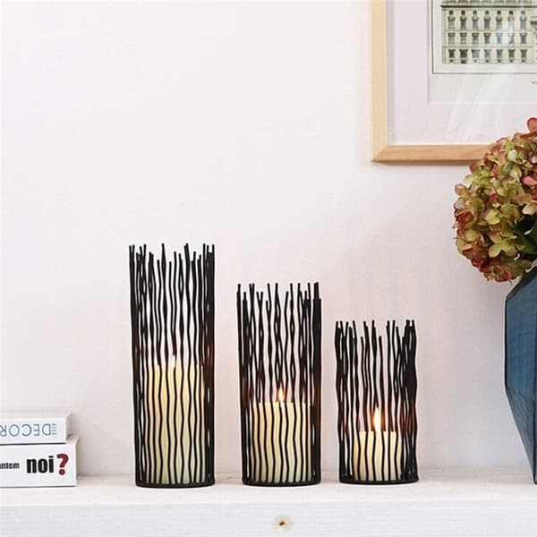 Willow Lysestake Sett med 3, Svart Metall Søylelysestaker for Bordssenter Moderne Lysestake