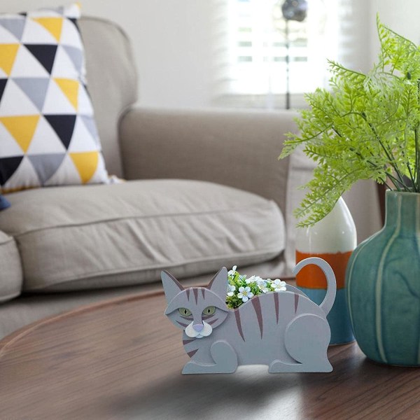 Kattformad planter - Trä kattformad planterkruka, djur husdjur blomkrukor för utomhus, bonsai planteringskärl suckulent kaktus planter dekorativ trädgård
