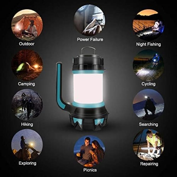 Uppladdningsbar campinglampa, campinglykta med 1000 lumen, multifunktionell LED-campinglampa med 6 lägen vattentät utomhusstrålkastare Torch Lanterns Torch Lanterns