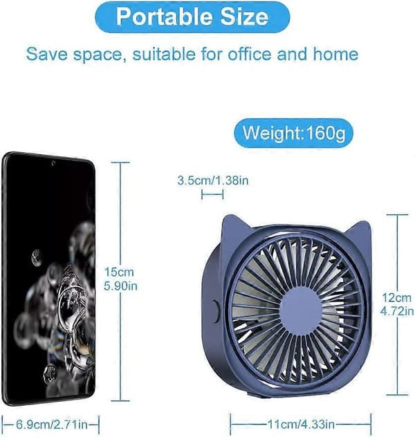 USB Bordventilator, Bærbar Mini Bordventilator 3 Hastigheder 360 Graders Rotation USB Ventilator