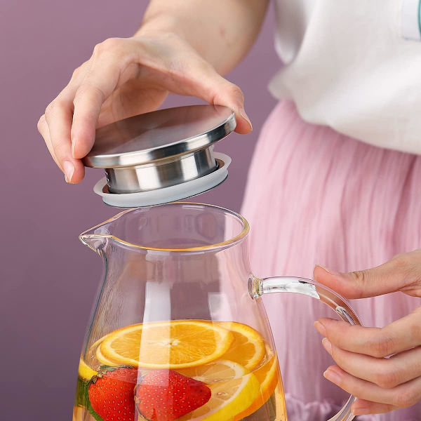 1,5L glaskande med aftageligt låg, kande til varme og kolde drikkevarer i klart glas, nem at rengøre, borosilikatglaskande til te, cafe, citron A.1.5l A.1.5L
