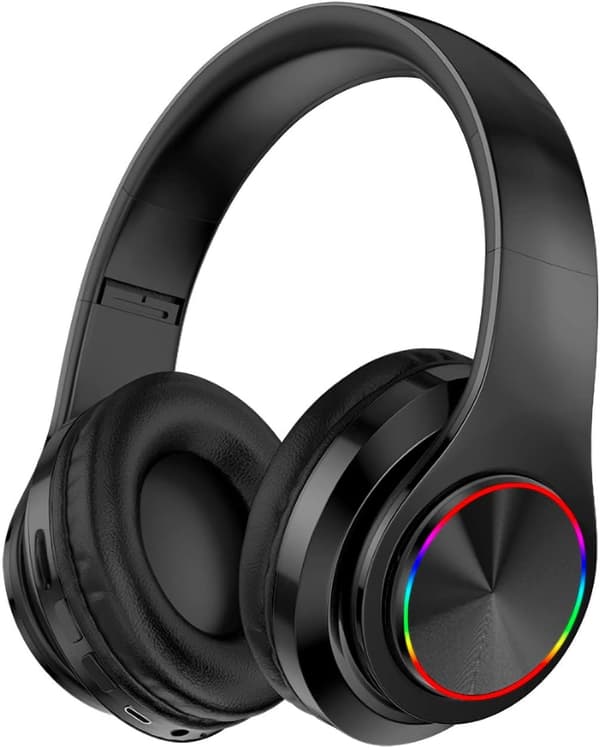 Wireless Bluetooth Headphones - Colorful Lights/Foldable/Large Battery Capacity/Built-in Microphone - Bluetooth 5.0/10m Pure Black