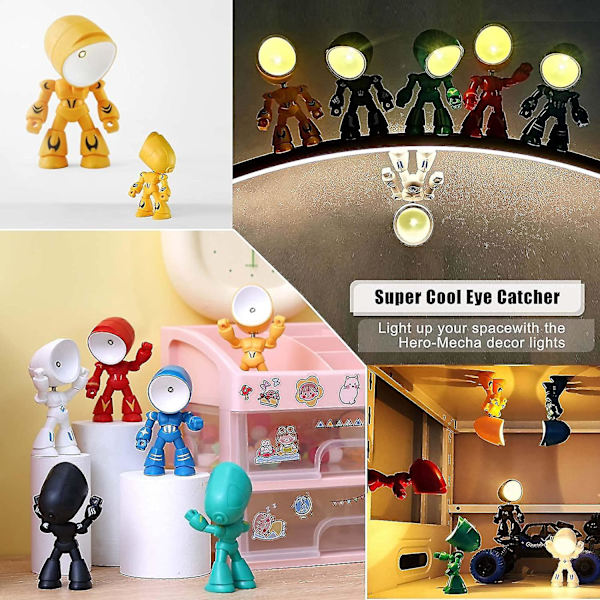 3 stk. Mini LED Mecha natlys - Sød lille helt figur lampe - Foldbar robot - Lille bordlampe - Gave til fødselsdag