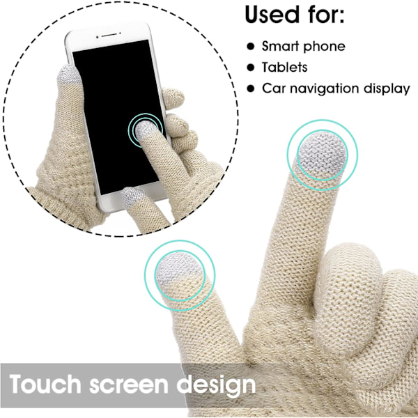 2 Par Damvinterhandskar Touchscreen-Handskar Varma Fleece-Handskar Fodrade Stickade Handskar Elastisk Manschett Vinter-SMS-Handskar -