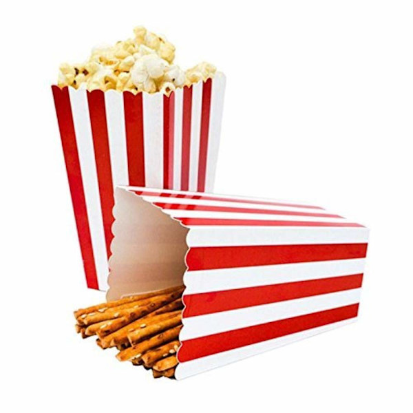 50 stk. Popcorn-æsker, røde og hvide stribede, små papir slikbeholdere, retro
