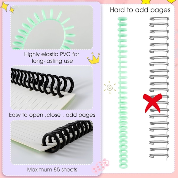 10 stk. Bindingskamme 30 Ringe Kam Bindingsrygge Spiralbindningsmaskine Plastik Spiral Bogbinder til Lærer Student Dokument Notesbog Fil Mak