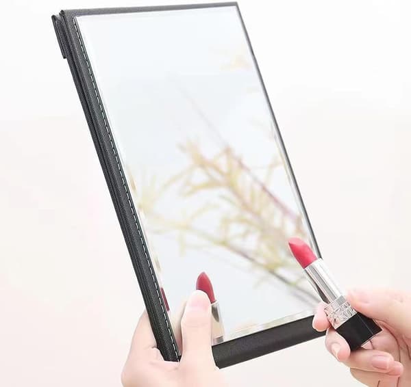 12.5x17cm Portable Foldable Makeup Mirror, Super HD Mirror, Multi Stand Angle Standing PU Leather Travel Mirror