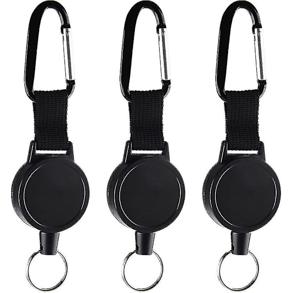 3 kappaletta ID-merkki Jojo Raskaan pidennysavain Retractable Key Roll Key Jojo Avaimenperä 65 cm/25 tuuman teräsvaijerilla, musta