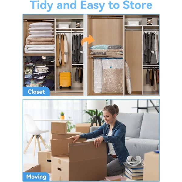 Vakuumopbevaringsposer, 6 stk. genanvendelige vakuumposer (3 jumbo + 3 store) møl/støvsikre pladsbesparende poser til tøj og dyner for at spare 80 % plads Transparent 3XL+3L
