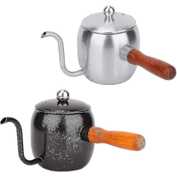 500 ml rostfritt stål kaffebryggare med långt pip och trähandtag (svart)
